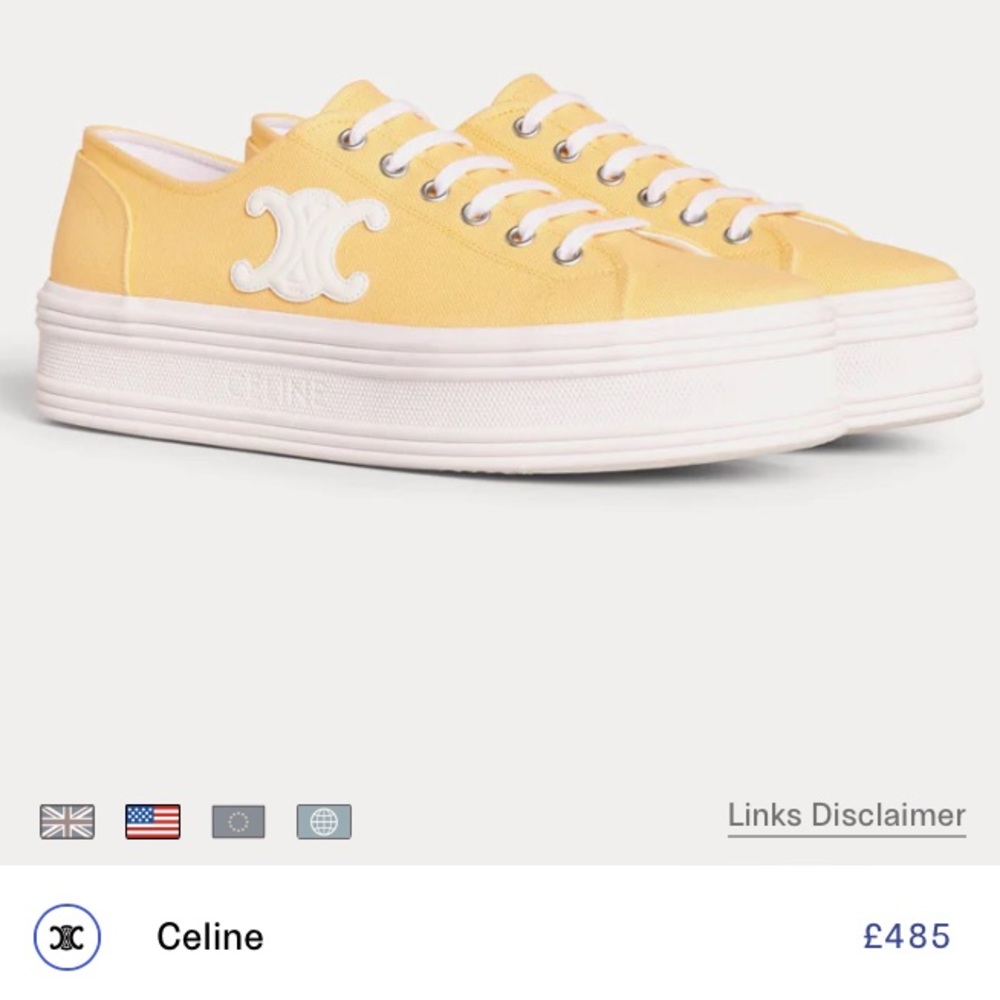 Celine triomphe yellow canvas sneakers size 39